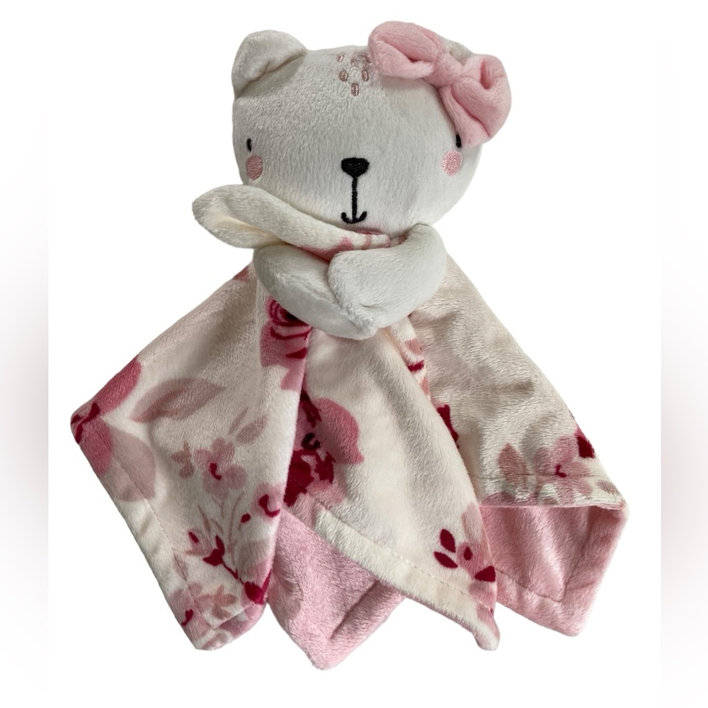 Gerber Modern Moments Kitty Cat Bear 12" Lovey Blanket White Pink Flowers Roses